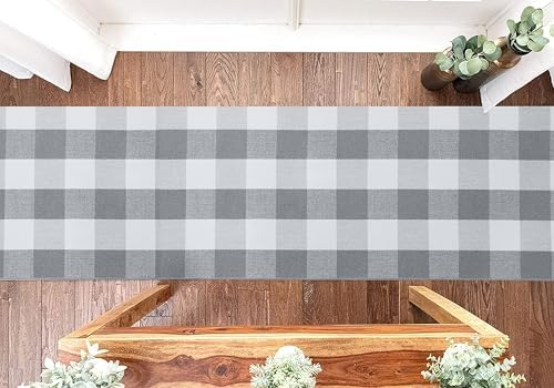 KOZYFLY Buffalo Plaid Rug 2x8 Ft | Washable Gray and White Checkered Runner for Hallways | OEKO-TEX STANDARD 100 Certifi