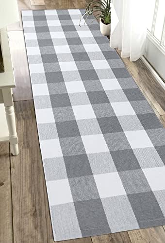 KOZYFLY Buffalo Plaid Rug 2x8 Ft | Washable Gray and White Checkered Runner for Hallways | OEKO-TEX STANDARD 100 Certifi