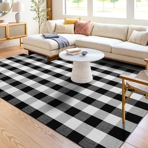 KOZYFLY Buffalo Plaid Rug 2x8 Ft | Washable Gray and White Checkered Runner for Hallways | OEKO-TEX STANDARD 100 Certifi
