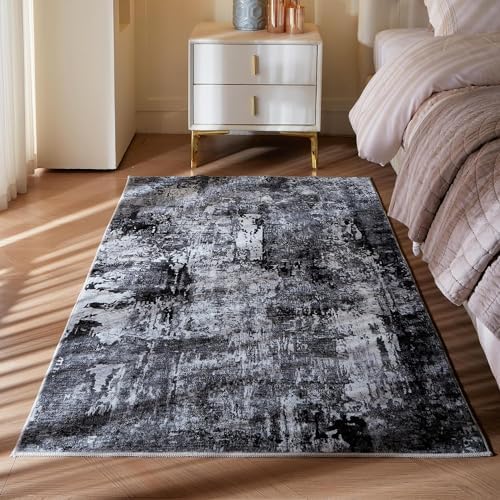Rugcomf Boho Soft Area Rug 4x6 - Washable Abstract Pattern, Non-Slip Faux Wool for Living Room, Bedroom, Kids Playroom -