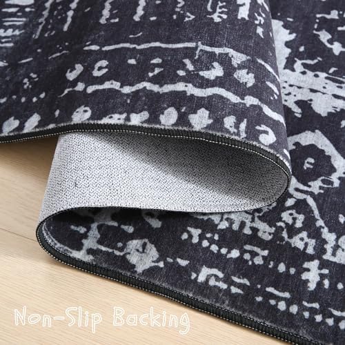 Rugcomf Boho Soft Area Rug 4x6 - Washable Abstract Pattern, Non-Slip Faux Wool for Living Room, Bedroom, Kids Playroom -