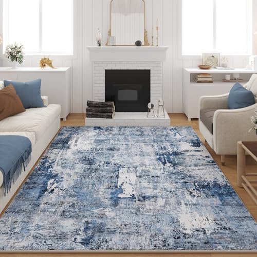 Rugcomf Boho Soft Area Rug 4x6 - Washable Abstract Pattern, Non-Slip Faux Wool for Living Room, Bedroom, Kids Playroom -