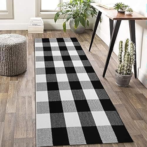 KOZYFLY Buffalo Plaid Rug 2x8 Ft | Washable Gray and White Checkered Runner for Hallways | OEKO-TEX STANDARD 100 Certifi