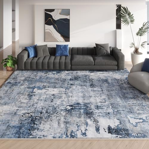 Rugcomf Boho Soft Area Rug 4x6 - Washable Abstract Pattern, Non-Slip Faux Wool for Living Room, Bedroom, Kids Playroom -