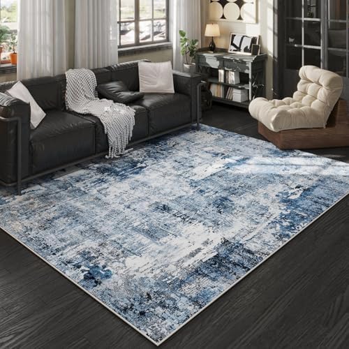 Rugcomf Boho Soft Area Rug 4x6 - Washable Abstract Pattern, Non-Slip Faux Wool for Living Room, Bedroom, Kids Playroom -