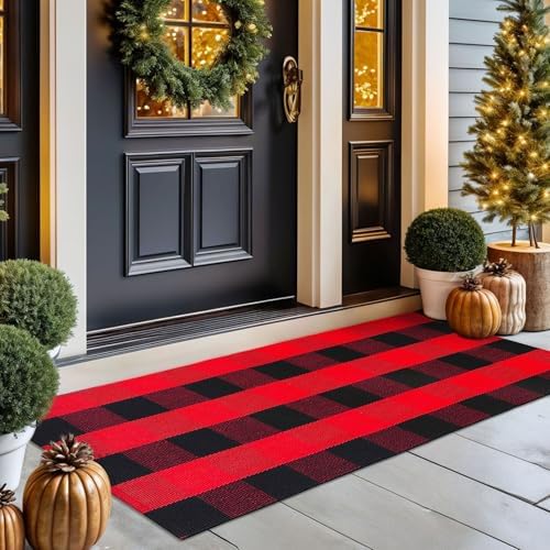 KOZYFLY Buffalo Plaid Rug 2x8 Ft | Washable Gray and White Checkered Runner for Hallways | OEKO-TEX STANDARD 100 Certifi
