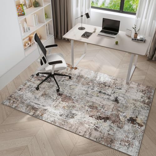 Rugcomf Boho Soft Area Rug 4x6 - Washable Abstract Pattern, Non-Slip Faux Wool for Living Room, Bedroom, Kids Playroom -