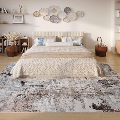 Rugcomf Boho Soft Area Rug 4x6 - Washable Abstract Pattern, Non-Slip Faux Wool for Living Room, Bedroom, Kids Playroom -