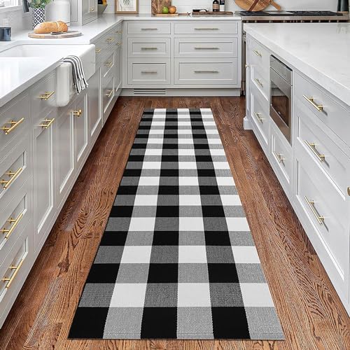 KOZYFLY Buffalo Plaid Rug 2x8 Ft | Washable Gray and White Checkered Runner for Hallways | OEKO-TEX STANDARD 100 Certifi