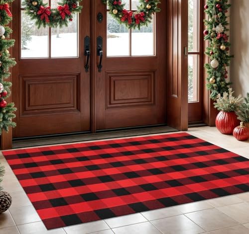 KOZYFLY Buffalo Plaid Rug 2x8 Ft | Washable Gray and White Checkered Runner for Hallways | OEKO-TEX STANDARD 100 Certifi