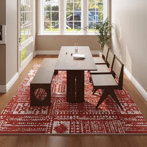 Rugcomf Boho Soft Area Rug 4x6 - Washable Abstract Pattern, Non-Slip Faux Wool for Living Room, Bedroom, Kids Playroom -