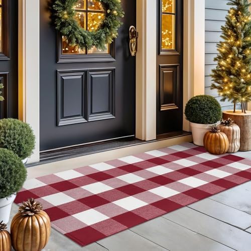 KOZYFLY Buffalo Plaid Rug 2x8 Ft | Washable Gray and White Checkered Runner for Hallways | OEKO-TEX STANDARD 100 Certifi