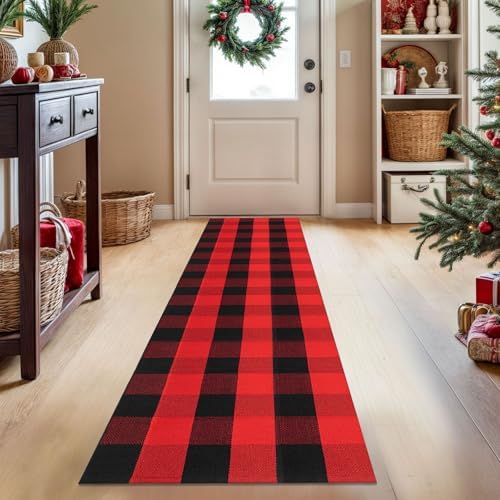 KOZYFLY Buffalo Plaid Rug 2x8 Ft | Washable Gray and White Checkered Runner for Hallways | OEKO-TEX STANDARD 100 Certifi