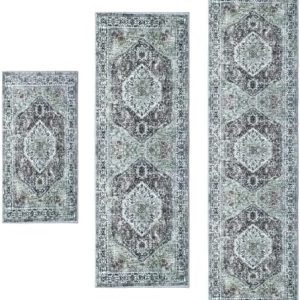 KOZYFLY Boho Entry Rugs 2'x3', Runner Rug 2'x6', Hallway Rug 2'x8' - Stylish Grey Area Rugs for Home Decor, Perfect for