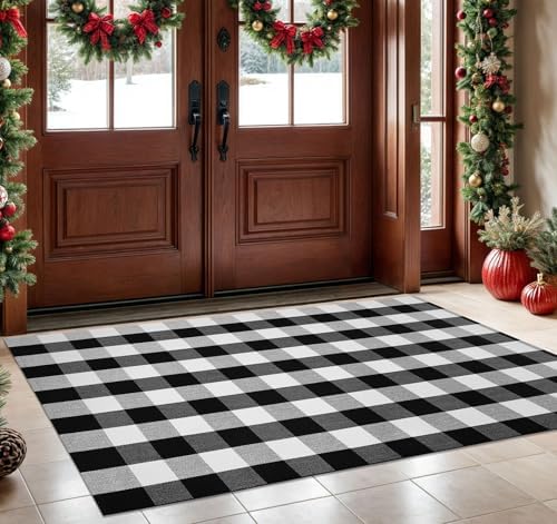 KOZYFLY Buffalo Plaid Rug 2x8 Ft | Washable Gray and White Checkered Runner for Hallways | OEKO-TEX STANDARD 100 Certifi