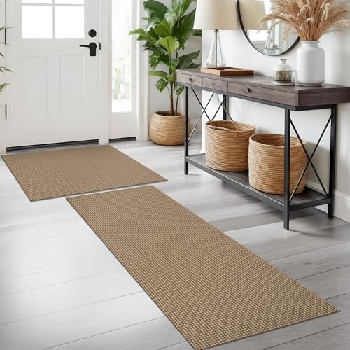 KOZYFLY Kitchen Runner Rug 2x6 ft - Washable Non-Slip Rubber Backed Floor Carpet for Hallways & Entryways, Cotton Materi
