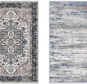 KOZYFLY 2 PCS Small Area Rug - 2x3 Ft Washable Boho Entryway Non Slip Door Mat - Vintage Faux Wool Kitchen Rug for Indoo