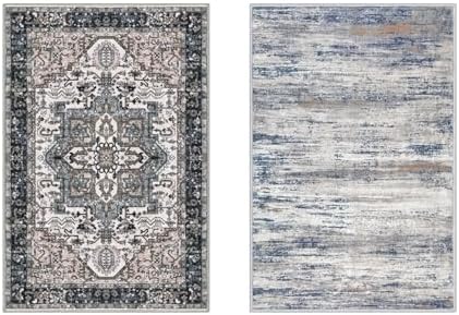 KOZYFLY 2 PCS Small Area Rug - 2x3 Ft Washable Boho Entryway Non Slip Door Mat - Vintage Faux Wool Kitchen Rug for Indoo