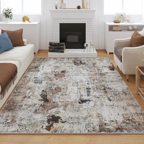 Rugcomf Boho Soft Area Rug 4x6 - Washable Abstract Pattern, Non-Slip Faux Wool for Living Room, Bedroom, Kids Playroom -