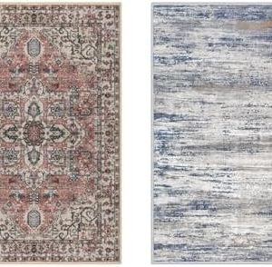 KOZYFLY 2x3 Ft Boho Small Area Rugs - Washable Non-Slip Door Mat for Entryway & Kitchen - Vintage Printed Faux Wool Thro