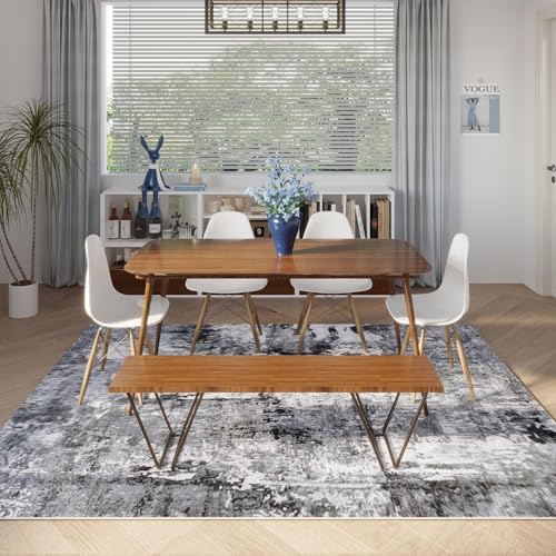 Rugcomf Boho Soft Area Rug 4x6 - Washable Abstract Pattern, Non-Slip Faux Wool for Living Room, Bedroom, Kids Playroom -