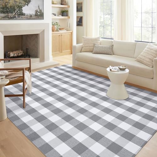 KOZYFLY Buffalo Plaid Rug 2x8 Ft | Washable Gray and White Checkered Runner for Hallways | OEKO-TEX STANDARD 100 Certifi