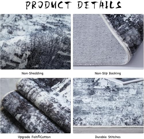 Rugcomf Boho Soft Area Rug 4x6 - Washable Abstract Pattern, Non-Slip Faux Wool for Living Room, Bedroom, Kids Playroom -