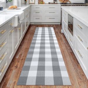 KOZYFLY Buffalo Plaid Rug 2x8 Ft | Washable Gray and White Checkered Runner for Hallways | OEKO-TEX STANDARD 100 Certifi