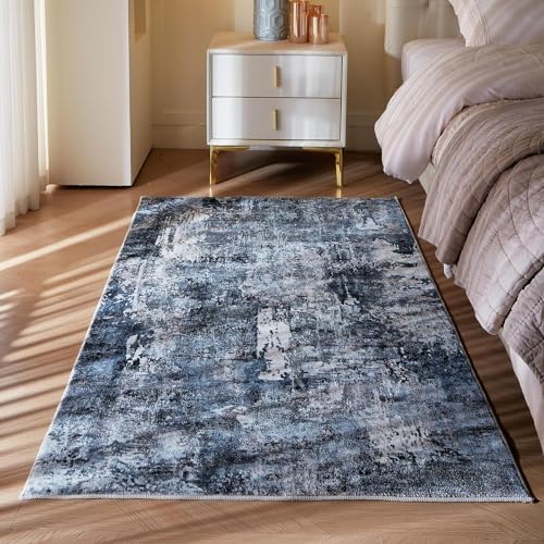 Rugcomf Boho Soft Area Rug 4x6 - Washable Abstract Pattern, Non-Slip Faux Wool for Living Room, Bedroom, Kids Playroom -