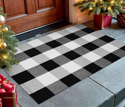 KOZYFLY Buffalo Plaid Rug 2x8 Ft | Washable Gray and White Checkered Runner for Hallways | OEKO-TEX STANDARD 100 Certifi