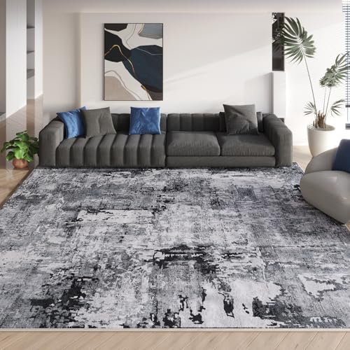 Rugcomf Boho Soft Area Rug 4x6 - Washable Abstract Pattern, Non-Slip Faux Wool for Living Room, Bedroom, Kids Playroom -