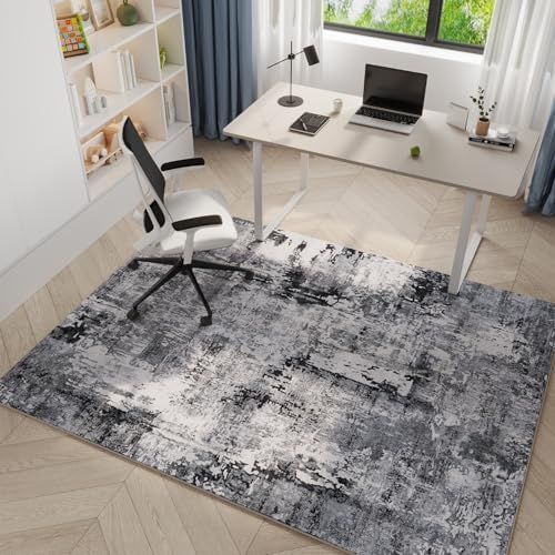 Rugcomf Boho Soft Area Rug 4x6 - Washable Abstract Pattern, Non-Slip Faux Wool for Living Room, Bedroom, Kids Playroom -