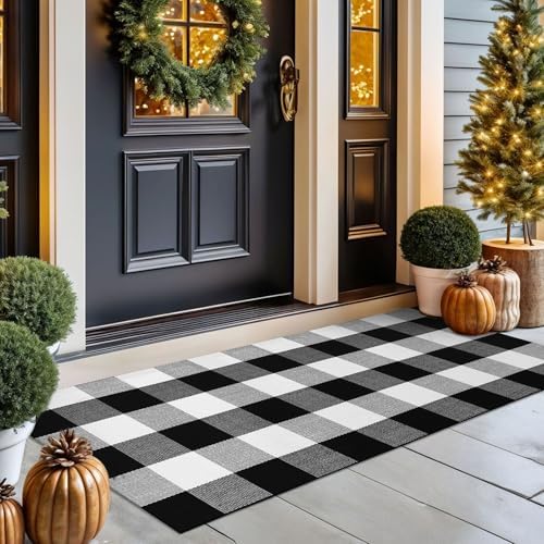 KOZYFLY Buffalo Plaid Rug 2x8 Ft | Washable Gray and White Checkered Runner for Hallways | OEKO-TEX STANDARD 100 Certifi