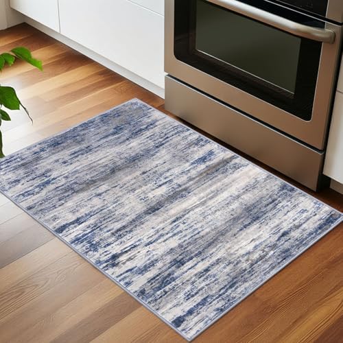 KOZYFLY 2 PCS Small Area Rug - 2x3 Ft Washable Boho Entryway Non Slip Door Mat - Vintage Faux Wool Kitchen Rug for Indoo