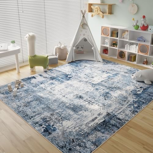 Rugcomf Boho Soft Area Rug 4x6 - Washable Abstract Pattern, Non-Slip Faux Wool for Living Room, Bedroom, Kids Playroom -
