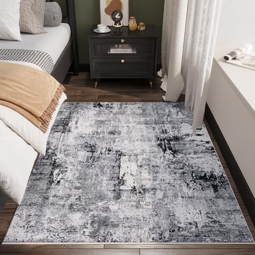 Rugcomf Boho Soft Area Rug 4x6 - Washable Abstract Pattern, Non-Slip Faux Wool for Living Room, Bedroom, Kids Playroom -