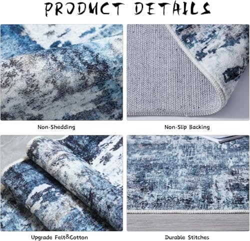 Rugcomf Boho Soft Area Rug 4x6 - Washable Abstract Pattern, Non-Slip Faux Wool for Living Room, Bedroom, Kids Playroom -