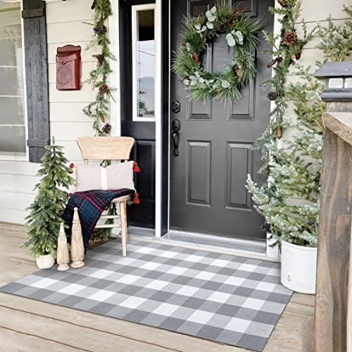 KOZYFLY Buffalo Plaid Rug 2x8 Ft | Washable Gray and White Checkered Runner for Hallways | OEKO-TEX STANDARD 100 Certifi