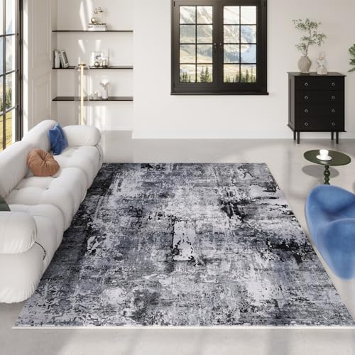 Rugcomf Boho Soft Area Rug 4x6 - Washable Abstract Pattern, Non-Slip Faux Wool for Living Room, Bedroom, Kids Playroom -