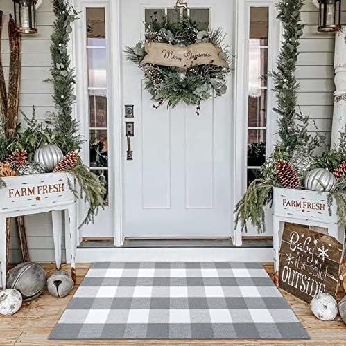 KOZYFLY Buffalo Plaid Rug 2x8 Ft | Washable Gray and White Checkered Runner for Hallways | OEKO-TEX STANDARD 100 Certifi