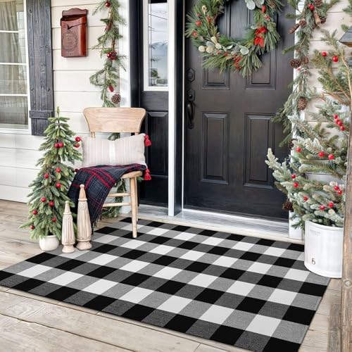 KOZYFLY Buffalo Plaid Rug 2x8 Ft | Washable Gray and White Checkered Runner for Hallways | OEKO-TEX STANDARD 100 Certifi
