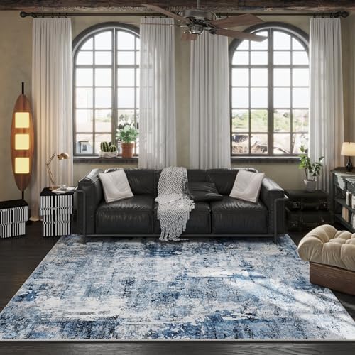 Rugcomf Boho Soft Area Rug 4x6 - Washable Abstract Pattern, Non-Slip Faux Wool for Living Room, Bedroom, Kids Playroom -