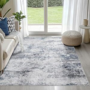"Abstract 4x6 Area Rugs for Living Room - Washable Non-Slip Carpet - Modern Blue Grey Design for Dining Room, Bedroom, N