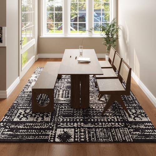 Rugcomf Boho Soft Area Rug 4x6 - Washable Abstract Pattern, Non-Slip Faux Wool for Living Room, Bedroom, Kids Playroom -
