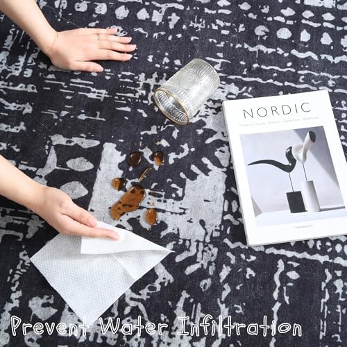 Rugcomf Boho Soft Area Rug 4x6 - Washable Abstract Pattern, Non-Slip Faux Wool for Living Room, Bedroom, Kids Playroom -