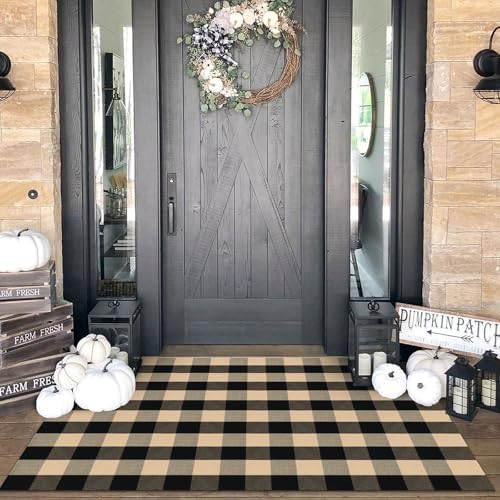 KOZYFLY Buffalo Plaid Rug 2x8 Ft | Washable Gray and White Checkered Runner for Hallways | OEKO-TEX STANDARD 100 Certifi