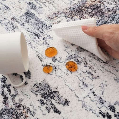 Rugcomf Boho Soft Area Rug 4x6 - Washable Abstract Pattern, Non-Slip Faux Wool for Living Room, Bedroom, Kids Playroom -