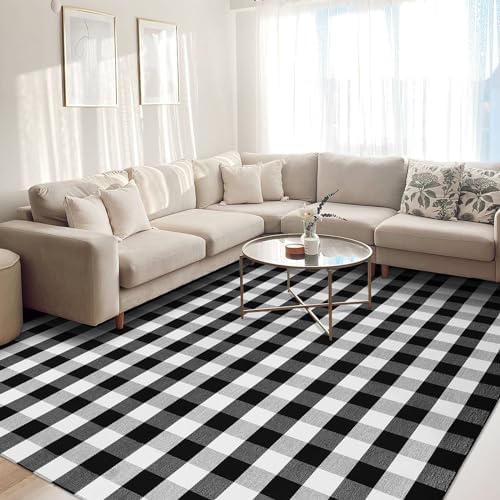 KOZYFLY Buffalo Plaid Rug 2x8 Ft | Washable Gray and White Checkered Runner for Hallways | OEKO-TEX STANDARD 100 Certifi