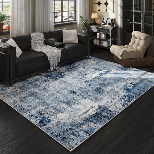 Rugcomf Boho Soft Area Rug 4x6 - Washable Abstract Pattern, Non-Slip Faux Wool for Living Room, Bedroom, Kids Playroom -