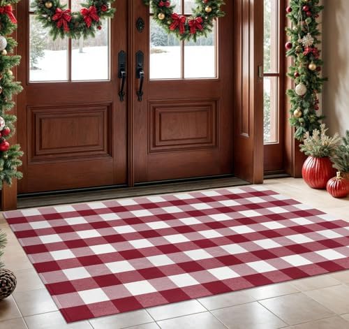 KOZYFLY Buffalo Plaid Rug 2x8 Ft | Washable Gray and White Checkered Runner for Hallways | OEKO-TEX STANDARD 100 Certifi